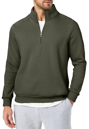 JMIERR Baumwolle Pullover Herren 2025 Freizeit Reißverschluss Hals Sweatshirts Fallen Winter Langarm Hoodies Loose Fit Grün XXXL