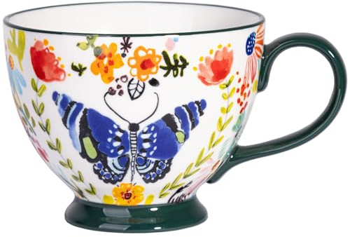 Berry President Tasses en céramique peintes à la main avec motif floral, 15 OZ (environ 444 ml), grandes tasses pour lait, café, cappuccino, thé, cacao, tasses pour petit-déjeuner aux flocons d'avoine