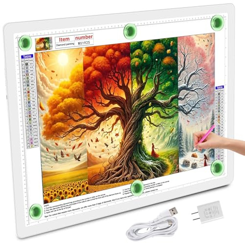 TOHETO A2 Leuchttisch für Diamantmalerei (64×46.6 CM), Große Magnetisch Leuchtkasten mit Seitliche Tasten, 3-Farbmodi LED Licht Pad zum Nachzeichnen, Lichtplatte Lichttafel zum Skizzieren, Zeichnen