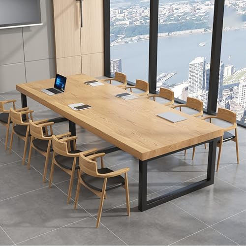 Großer Konferenztisch aus Massivholz, einfache Montage, Sitze, 5–10, Metallhalterung, ideal für Besprechungen, beige Oberfläche, Maße: 180 x 80 x 75 cm