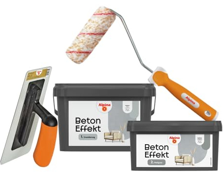 Alpina Effektfarbe Beton-Effekt Set Hellgrau – inkl. Effekt-Kelle & Roller