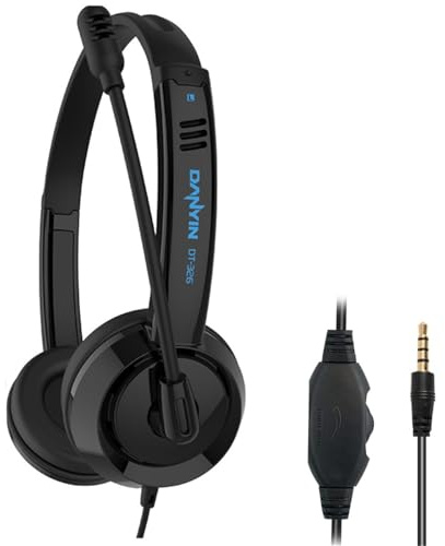 Computer Headset with Microphone, 3.5mm PC Headsets with Noise Cancelling Mic & Audio Controls for Mobile Phone Laptop PC Tablet, Wired Stereo Mobile Phone Headphone for Office, Call Center, Online