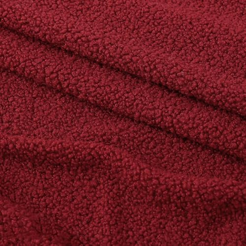 Vayliro 100cm x 160cm Teddyfell Stoff Weich Teddy Samtstoff Plüschstoff Schlingenplüsch Warm Dekostoff Nähstoffe für DIY Sofas Kissen Mäntel Kleidungs Spielzeugstoffe Heimdekoration,Weinrot