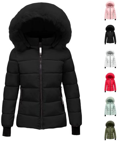 Generico Giacca Donna Elegante Corta con Cappuccio Foderato, Giacca Invernale Imbottita Calda, Piumino Leggero con Chiusura Frontale a Zip, Design Moderno e Tasche Cerniera