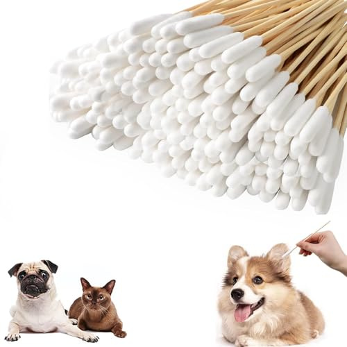 Hisopos De Algodón para Mascotas,200 Piezas Limpiador Oidos Perros,15cm Limpiador de Orejas para Perros y Gatos con Palo de Madera,para Limpieza de Oídos y Cuidado de Orejas