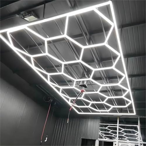 WABMJGW Plafonnier LED hexagonal à 5 ​​grilles, lampe de garage/atelier à structure alvéolaire à 14 grilles, éclairage LED alvéolaire, 6500K ultra lumineux, 168 W, 672 W,(14 HEX)