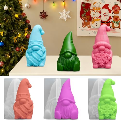 Silikonformen Gießformen Weihnachten Wichtel, 3D Silikonform Weihnachten Wichtel Kerzenformen zum Gießen, Gießform Weihnachten Wichtel Zwerg Gips für Weihnachtsdeko (3 Stück)