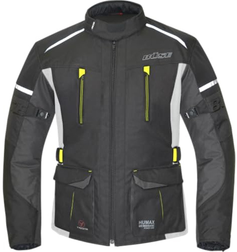 Büse Rider Pantalon de moto en textile pour enfant, noir/jaune fluo, imperméable, coupe-vent, respirant, membrane Z-Liner Humax et doublure thermique amovible, protections amovibles, Noir/jaune fluo