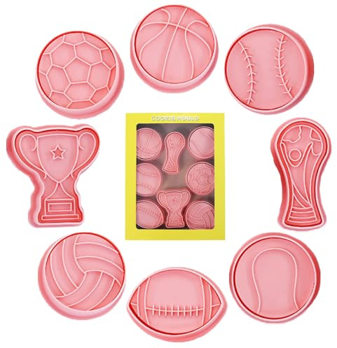 Cortadores De Galletas Deportivas - 8 Piezas De Molde Para Estampado DeGalletas, Prensa De Pastelería 3 D De Dibujos Animados | Herramienta Para Hornear Baloncesto Y Fútbol En Relieve, Suministros De
