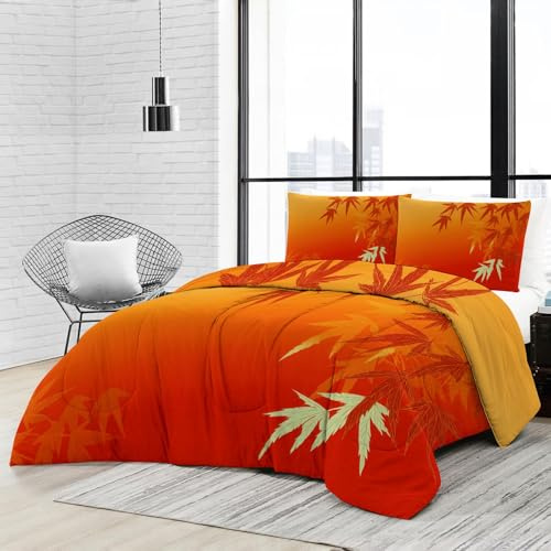 Bettdecke 135x200cm 4 Jahreszeiten, Chinesische Bambus Ahornblätter Orange Wende Steppdecke Weiche Ganzjahresdecke Bettdecke ohne Bezug - Orangegelb Schlafdecke Waschbar Zudecke mit 2 Kissenbezug