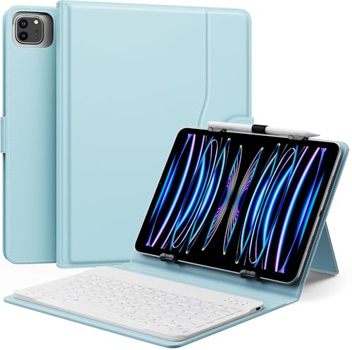 MoKo Custodia Tablet Universale con Tastiera per 9-11 Tablet,Cielo Blu | con Tastiera Bluetooth Wireless Rimovibile Portapenne per iPad, Fire, Pixel