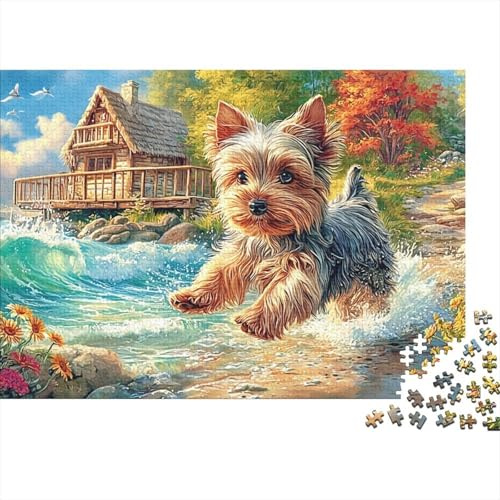Yorkshire Terrier 1000 Piece Cardboard Puzzle Cute Yorkshire Terrier Art Classic Jigsaw Puzzle for Seniors Super Difficult Challenging Sturdy Thick Cardboard Festive Gift Wrap 38x26cm/1000pcs