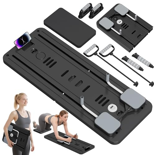 Pilates Board, Orabuth Faltbarer Pilates Reformer Maschine Set Für Zuhause, Multifunktionales Core-Trainingsgerät Mit Automatischer Rückprallroll und Handyhalter Für Home Workout Equipment (Schwarz)