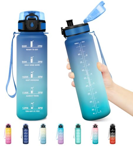 JAPORIA Sportflasche 500ml, Kohlensäure Geeignet, Trinkflasche Auslaufsicher mit Zeitmarkierung und Filter, für Fitness, Gym, Schule, Outdoor, Yoga