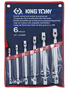 KING TONY 1A06MR Trousse de Clé à Douille Articulée Métriques, Set de 6