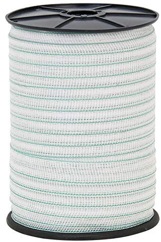 VOSS.farming 200m Weidezaunband, 20mm, 1x0,20 Kupfer + 3x0,20 NIRO, Weiß Grün, Elektrozaun Weideband Pferde, Ponys, Rinder, Hunde, Schweine Band