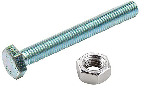 Merriway BH02282 Nur Sechskantschraube M8 x 70 mm, Glänzend verzinkt / Weiß, 4 Stück