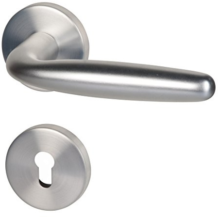 ALPERTEC Ray II – Stainless Steel Rosette Fitting for Front Doors in Anodised Aluminium Silver 40361010PO PZ Door Handle Set Door Fittings Door Handle