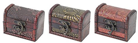 HMF 6415-108 Petite coffre au trésor en bois | 8 x 5 x 6 cm | Set de 3 pièces | Diff. Motifs