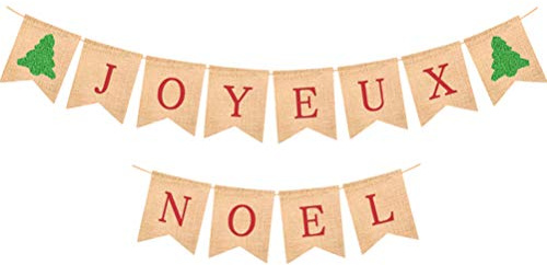 BESTOYARD Weihnachten Banner Wimpelnkette Sackleinen Joyeux Noel Weihnachten Hängende Deko für Weihnachtsfeier Party