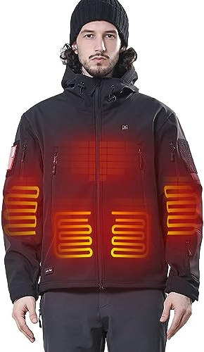 DEWBU Heated Jacket for Men with 12V Battery Pack | 5 Heating Zones, 3 Heating Modes, Water Resistant, Multiple Pockets, Soft Shell, Hunting Coat, for Winter Outdoor Motorcycle