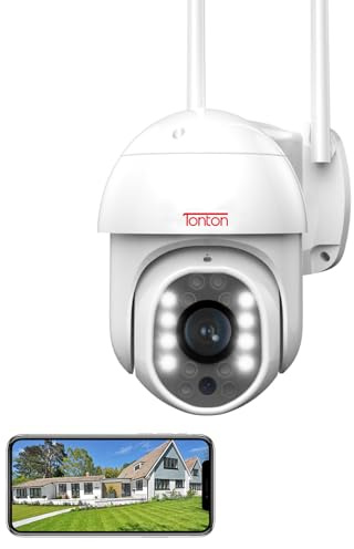 TONTON PTZ Überwachungskamera Aussen WLAN, 1080P IP Kamera Outdoor mit AI Mensch Bewegungsmelder, IP66 Wasserdicht, Automatische Verfolgung, 30M Farbe Nachtsicht, Zwei-Wege-Audio, Multi-User-Sharing