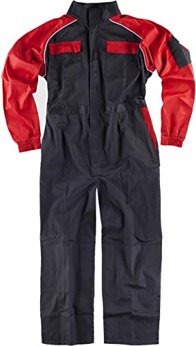 WorkTeam Buzo Recto con Cuello de Tira, Mangas y Detalles bicolores, Mono de Trabajo. Hombre Negro+Rojo 62