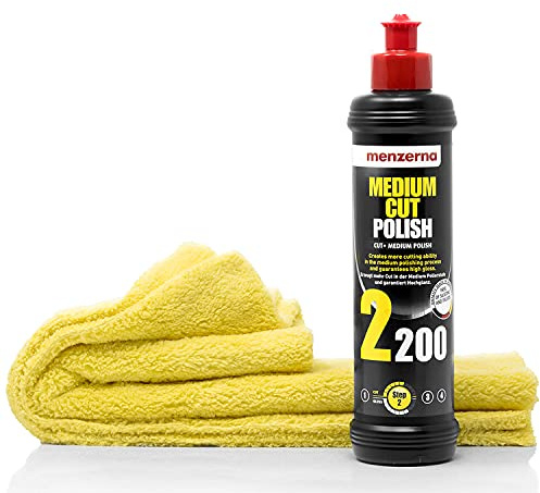 Detailmate Menzerna Medium Cut Polish 2200 Kit De Polissage Pour Voiture 250 Ml + Chiffon De Polissage En Microfibre 40 X 40 Cm, Parfait Pour Polir La Peinture