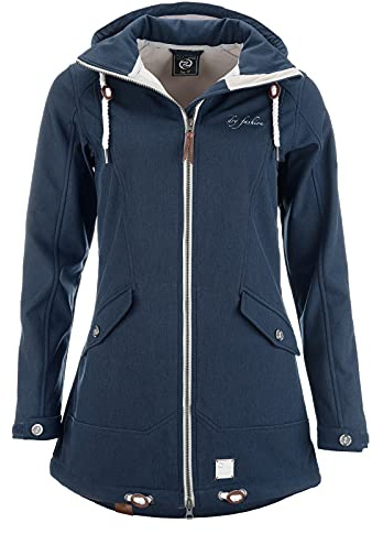 Dry Fashion Damen Softshell Mantel List - Softshell Damen Jacke Atmungsaktiv Outdoor Jacke mit Fleecefutter und verstellbarer Kapuze