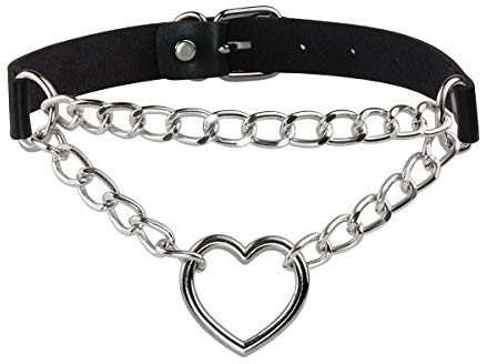 Eigso Punk Gothic Halsband Ketten Herz PU Leder Legierung mit Verschluss Halskette für Damen Herren