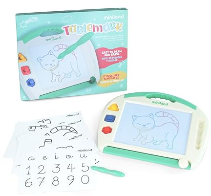 Miniland - Pizarra Magnética Infantil Tablemark | Pizarra de Dibujo Mágica para Niños con Borrador, Lápiz y Figuras | Juguete Educativo y Creativo Portátil