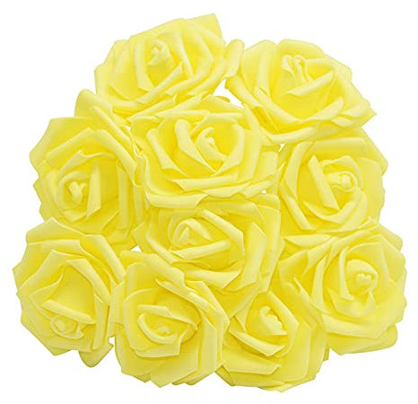 10/20/30 Stück 8 cm Künstliche PE-Schaum-Rosen-Blumen-Brautsträuße für Hochzeitstisch Home Party Dekorationen DIY Scrapbook Supplies-Gelb, 20 Stück