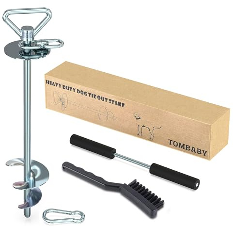 TOMBABY Heavy Duty Quality Dog Stake-Dog Tie Out Stake, Dog Stake Allows Dogs Up to 200 lbs, Dog Stakes for Outside Beach,Camping, Yard, 360° Swivel Dog Anchor | Use for Any Dog Tie Out Cable