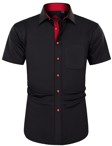 J.VER Herren Hemd Kurzarm Freizeithemd mit Tasche Regular fit Businesshemd Bügelleichte Oberteile Männer Modern