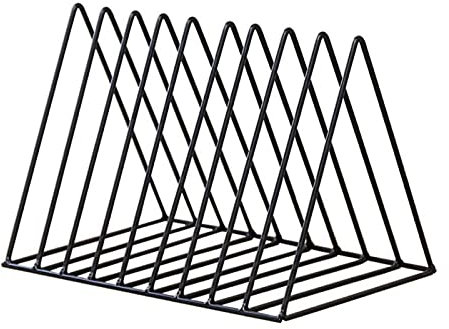 Schallplattenständer - Schallplatten Aufbewahrung Aus Metall - Vinyl Halter LP Ständer Für 60 Platten - Dreieck Prospekthalter LP-Plattenständer Zeitungsständer Für Büro, CD, Magazin, Bücher (Schwarz)