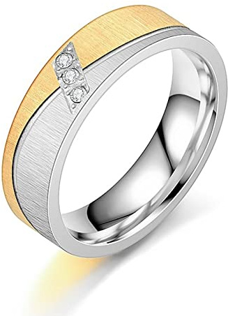 Mesnt Ring Edelstahl Herren, Gold Silber Edelstahl Ring 6MM Matt Oberfläche mit Zirkonia Verlobungsring Damen