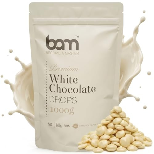 BAM Pépites de Chocolat Blanc – Chocolat Pâtissier pour Desserts, Ganaches, Crèmes et Fruits – Chocolat de Couverture de Qualité – 1kg