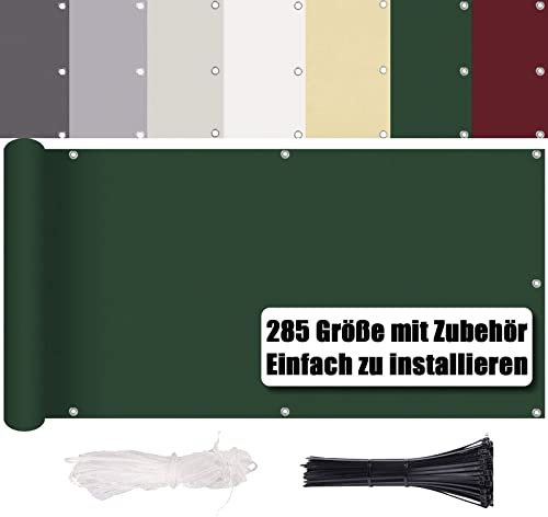 Protección visual para balcón, sin necesidad de taladrar, protección contra el viento y los rayos UV, 260 g/m², con accesorios de montaje, 100 % poliéster, revestimiento de balcón, para barandillas de