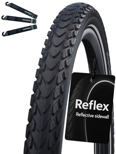 maxxi4you 1 x Schwalbe Marathon Mondial Performance Fahrradreifen RaceGuard E-50 Schwarz/Reflex 42-622 (28 x 1.60) inkl. maxxi4you Reifenheber