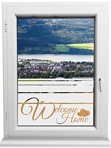 INDIGOS UG - Glasdekorfolie - Welcome Home - Sonnenschutz H50Line - Sichtschutzfolie - Fensterfolie - für die Küche, Bad ans Fenster, Sichtschutz - selbstklebend - matt - für Bad