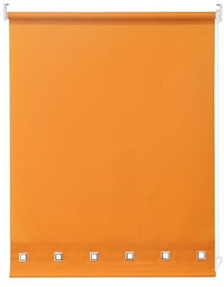 Square Eyelet Windows Roller Blinds Polyester Fabric, Easy Fit Trimmable, Blind with Metal Tube and Child Safe Fittings (Width 90cm x Length 165cm, Ochre Yellow)