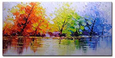 Mintura Kunst, handbemalt, Messer, Baum, Landschaft, Ölgemälde auf Leinwand, modernes abstraktes Wandbild, für Wohnzimmer, Heimdekoration, Hoteldekoration (120 x 240 cm, ungerahmt)
