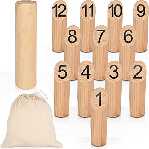 Kubb Spiel Wikingerspiel skandinavisches Wurfspiel aus Holz Kegel mit Transportbeutel