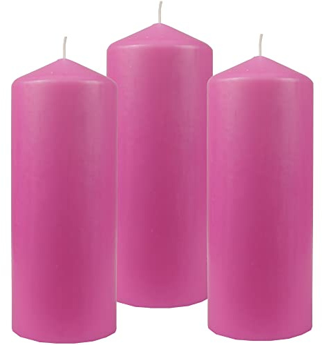 HS Candle Stumpenkerzen Wachskerzen Ø6cm x 17cm (3er Pack) Rose - Lange Brenndauer, Hergestellt in EU, Kerzen Blockkerzen - Wachs Stumpen