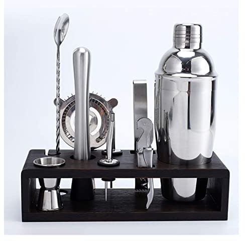 Coctelera 12 Unids/Set Acero Inoxidable Licor Vino Tinto Cóctel Coctelera Bar Mezclador De Vino Bar Cóctel Coctelera Conjunto Barware Shaker Set con Madera (Color : 6Pcs 750Ml) (10pcs 550ml)
