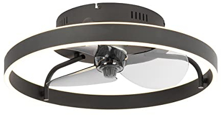 Qazqa led Modern Deckenventilator - Maddy - Schwarz, RundBürolampe, 2700K - 6500K, 50cm, Ideal als Bürolampe, Wohnzimmerlampe und Schlafzimmerlampe