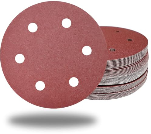 50 PCS 9 Inch 6 Hole 120 Grit Drywall Sanding Discs - 9 Hook & Loop Aluminum Oxide Sander Disc Grinding Abrasive Sandpaper for Powe Drywall Sander Wood Furniture Finishing