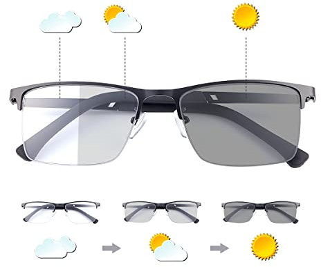 LJIMI Occhiali da Lettura Fotocromatici Blocco Luce Blu Per Uomo E Donna Occhiali da Sole Occhiali da Vista Intelligent Fotocromatiche Lettura Lettori Anti UV Antiriflesso Affaticamento Rettangolare