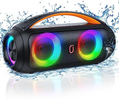 JYX D16 Portable Bluetooth Speaker, 40W Large Boombox With Deep Bass, Outdoor Wireless Speaker With Disco Lights for Party, Bluetooth 5.0, IP65 Water Resistance, TWS