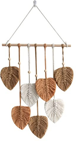 EXQUILEG Makramee Wandbehang Handgemacht Wohnungs Dekorationen Boho Makramee Wandteppich Gewebte Wandbehang Blatt Feder Wanddeko (Khaki)
